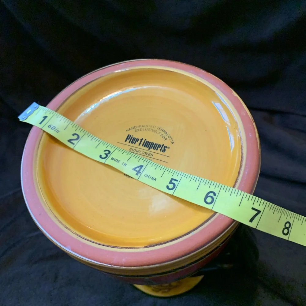 PIER 1 Discontinued terra cotta hand painted Sunflower pitcher VVGUC+++